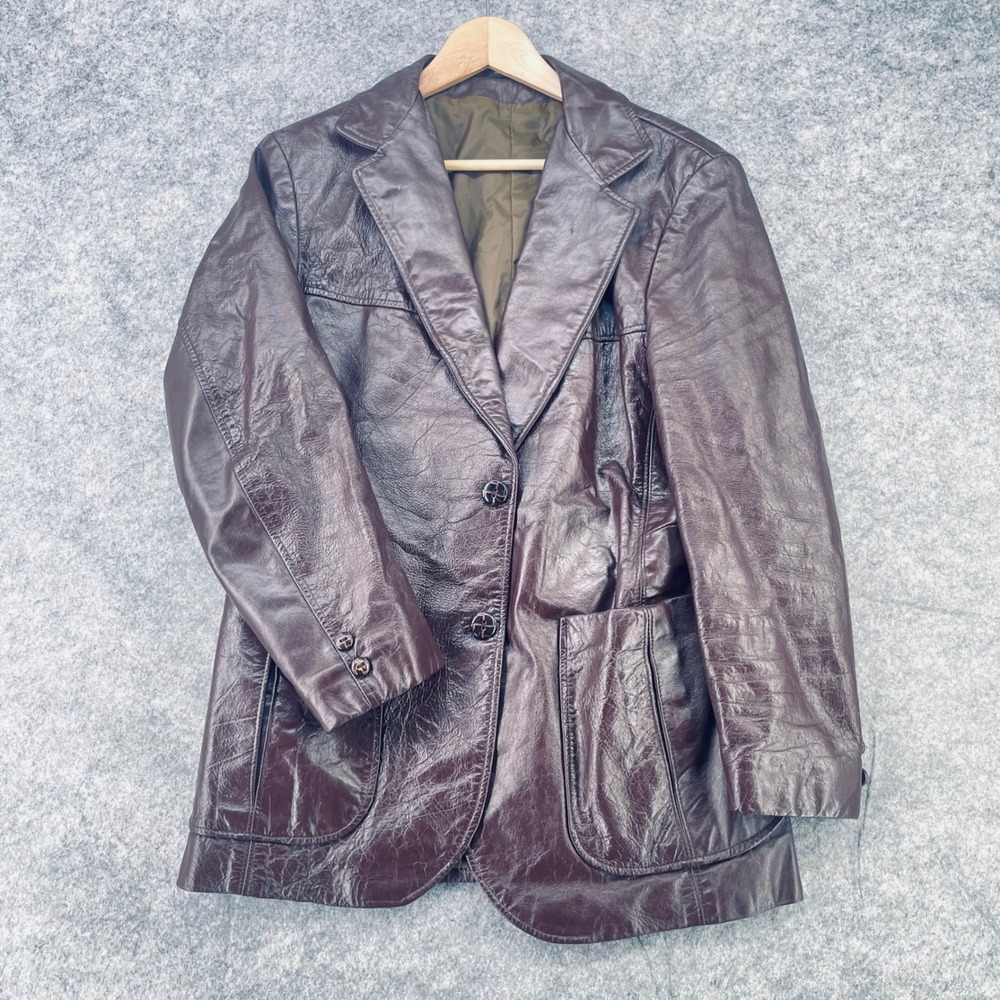 VTG Sears The Leather Shop Jacket Mens 40 Brown Leather Coat 1970s Disco Retro